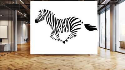 African zebra running side view outline striped silhouette animal design flat vector illustration isolated on white background Wall mural