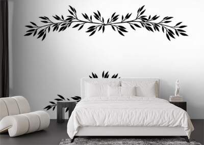 Black silhouette frame top and bottom hand drawn tree branches with leaves and berries botanical flowers floral hand drawn scandinavian style art design element flat vector illustration Wall mural