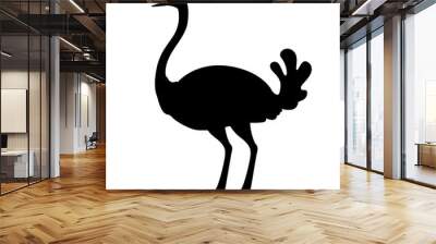 Black silhouette сute ostrich stay on two legs african flightless bird cartoon animal design flat vector illustration isolated on white background Wall mural