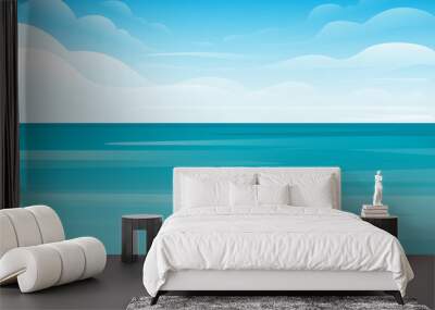 Blue sea or ocean landscape summer day with cloud flat vector illustration Wall mural