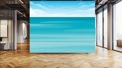 Blue sea or ocean landscape summer day with cloud flat vector illustration Wall mural