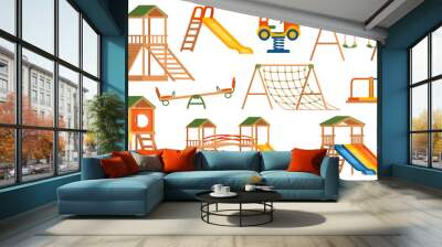 Collection of different types kids playground vector illustration isolated on white background Wall mural