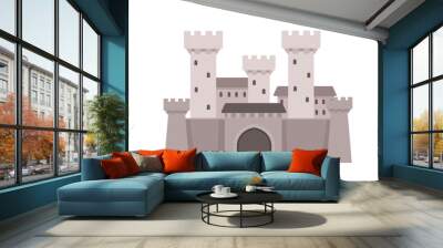 Fantasy medieval stone castle with towers and gates grey color style vector illustration isolated on white background Wall mural