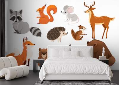 forest animal set. colored animal icon collection. predatory and herbivorous mammals. flat vector il Wall mural