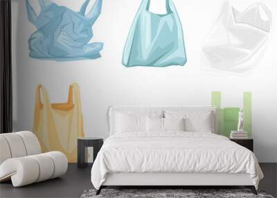 Set of colored used plastic bags flat vector illustration isolated on white background Wall mural