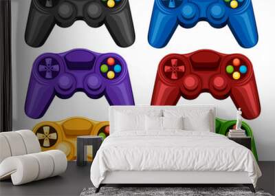 Set of colorful wireless game pads. Video game controller. Gamepad for PC or Console gaming. Flat vector illustration isolated on white background Wall mural