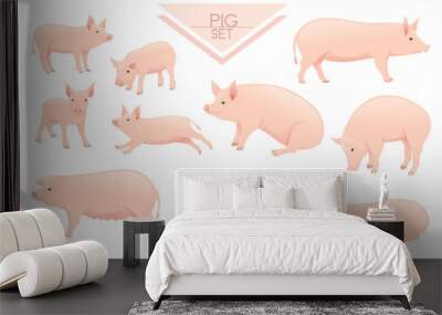 Set of cute adult pig farm animal cartoon animal design vector illustration isolated on white background Wall mural