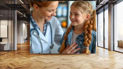 Female doctor performs an examination on her patient Wall mural