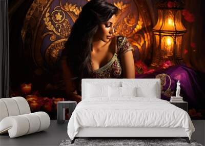 Gorgeous brunette arab woman in traditional boudoir style clothes Wall mural