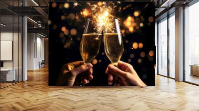 Vertical image of a couple celebrating the new year toasting with champagne Wall mural