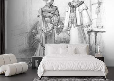 vintage feminine models wearing old style dresses Wall mural