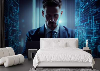 Businessman, cyber security and data protection Wall mural