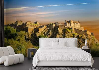 Looking up the hill at Edinburgh Castle. Edinburgh Castle. Wall mural