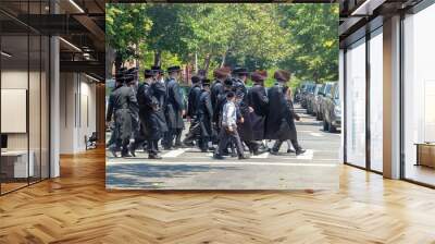 Orthodox Jews Wearing Special Clothes on Shabbat, in Williamsburg, Brooklyn, New York Wall mural