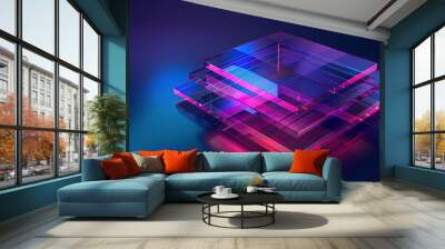 close up horizontal image of a transparent geometrical glowing abstract shapes Wall mural