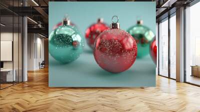 close up horizontal image of shiny christmas decorative balls Wall mural