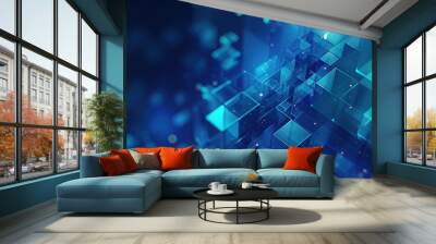 horizontal image of an abstract futuristic cyberspace blue transparent background Generative AI Wall mural