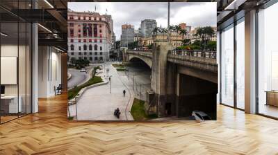 Sao Paulo, Brazil, November 09, 2021. Anhangabau Valley anf Viaduct of Tea, in downtown Sao Paulo, Brazil. Viaduto do Cha is one of the most famous Wall mural