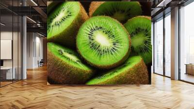 Juicy ripe kiwi fruit in wooden bowl Wall mural