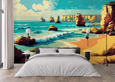 Algarvian beach, portugal beach vectorial illustration Wall mural