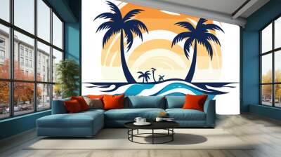 Beach with palm trees logo Wall mural