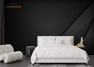 Black and yellow overlap background. Texture with dark metal pattern. Modern overlap dimension vector design. Wall mural