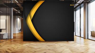 Black and yellow overlap background. Texture with dark metal pattern. Modern overlap dimension vector design. Wall mural