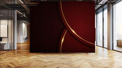 Red luxury background with overlap layers. Texture with golden line and shiny golden light effect. Vector illustration. Wall mural