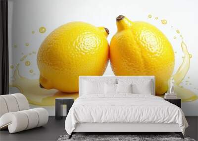 Fresh Yellow Lemons with Juicy Slices and Lemon Juice Splashing Wall mural