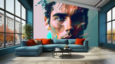 Abstract portrait of man with glitch effect illustration Generative AI Wall mural