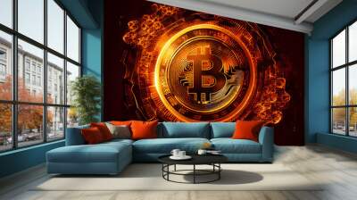 Bitcoin background, BTC cryptocurrency bitcoin coin blockchain wallpaper Wall mural