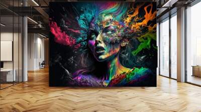 A collection osf psychedelic fantasy colorful landscapes created using AI Tools portrays emotions and magic of nature Wall mural