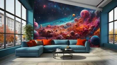 color photo of a celestial scene, with stars and galaxies Wall mural