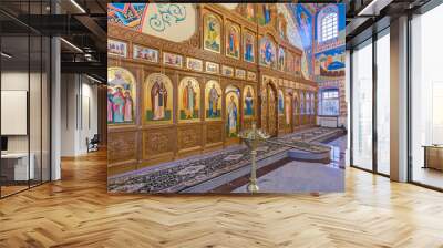 Eastern сhristian orthodox сhurch of Byzantine tradition. Traditional religious paintings and icons. Altar and iconostasis Wall mural