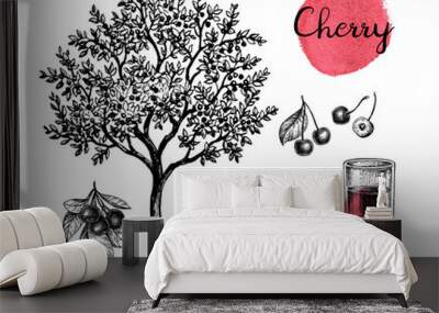 Cherry ink sketch set. Wall mural