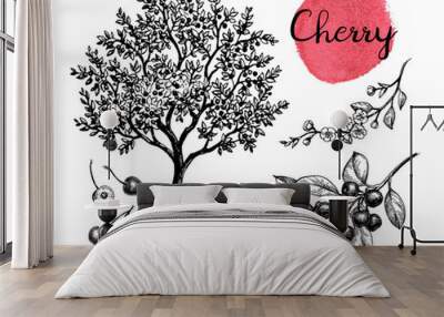 Cherry ink sketch set. Wall mural