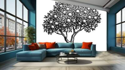 Ink sketch of apple tree. Wall mural