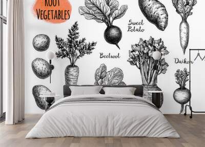 Root Vegetables big set. Wall mural