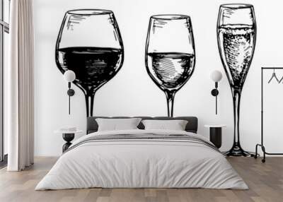 Set of wine glasses. Wall mural