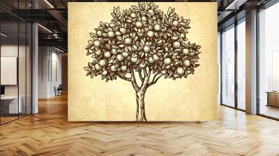 Vector illustration of orange tree Wall mural