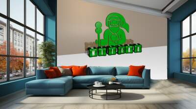 3D representation of WIZARD with icon on the wall and text arranged by metallic cubic letters on a mirror floor for concept meaning and slideshow presentation. illustration and magic Wall mural