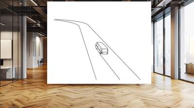 a alone bus road travel overhead top view one line art design vector Wall mural