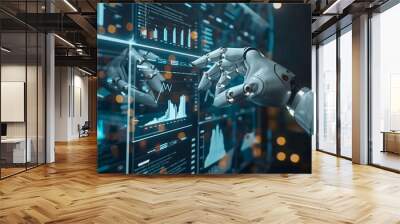 a futuristic AI robot working with business data statistics, business growth or audit data analysis through artificial intelligence technology  Wall mural