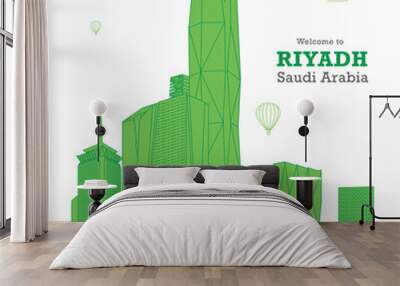 Kingdom of Saudi Arabia Famous Buildings in Riyadh KAFD. Editable Vector Illustration Wall mural