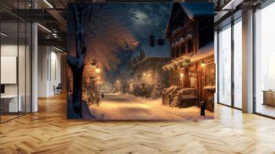 snowy streets christmas vibes Wall mural