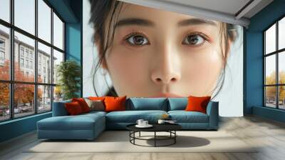 Beautiful young Asian woman with clean fresh skin on white Wall mural