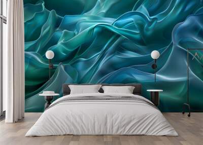 business background wallpaper Abstract fluid wave patterns in shades of blue and green, with a soft, flowing 3D effect. Wall mural