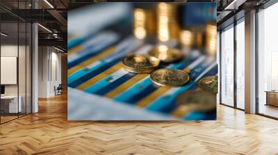 business or economy growth analysis graph with coins, business finance stack of coins, cash flow in economy, investment growth  Wall mural