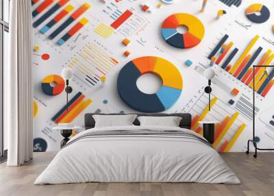 business statistics info graphics, pie charts, bar graphs, and numerical data, business growth analysis  Wall mural