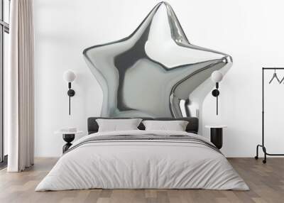 chrome silver metal star isolated on transparent background, star cut out  Wall mural